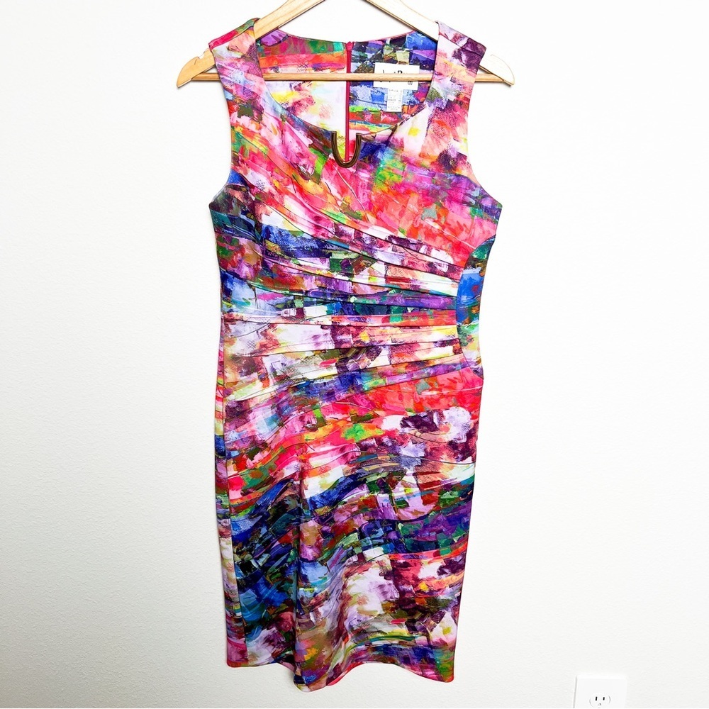 Joseph Ribkoff Abstract Rouched Dress sleeveless colorful keyhole ruched size 10 - Picture 2 of 7